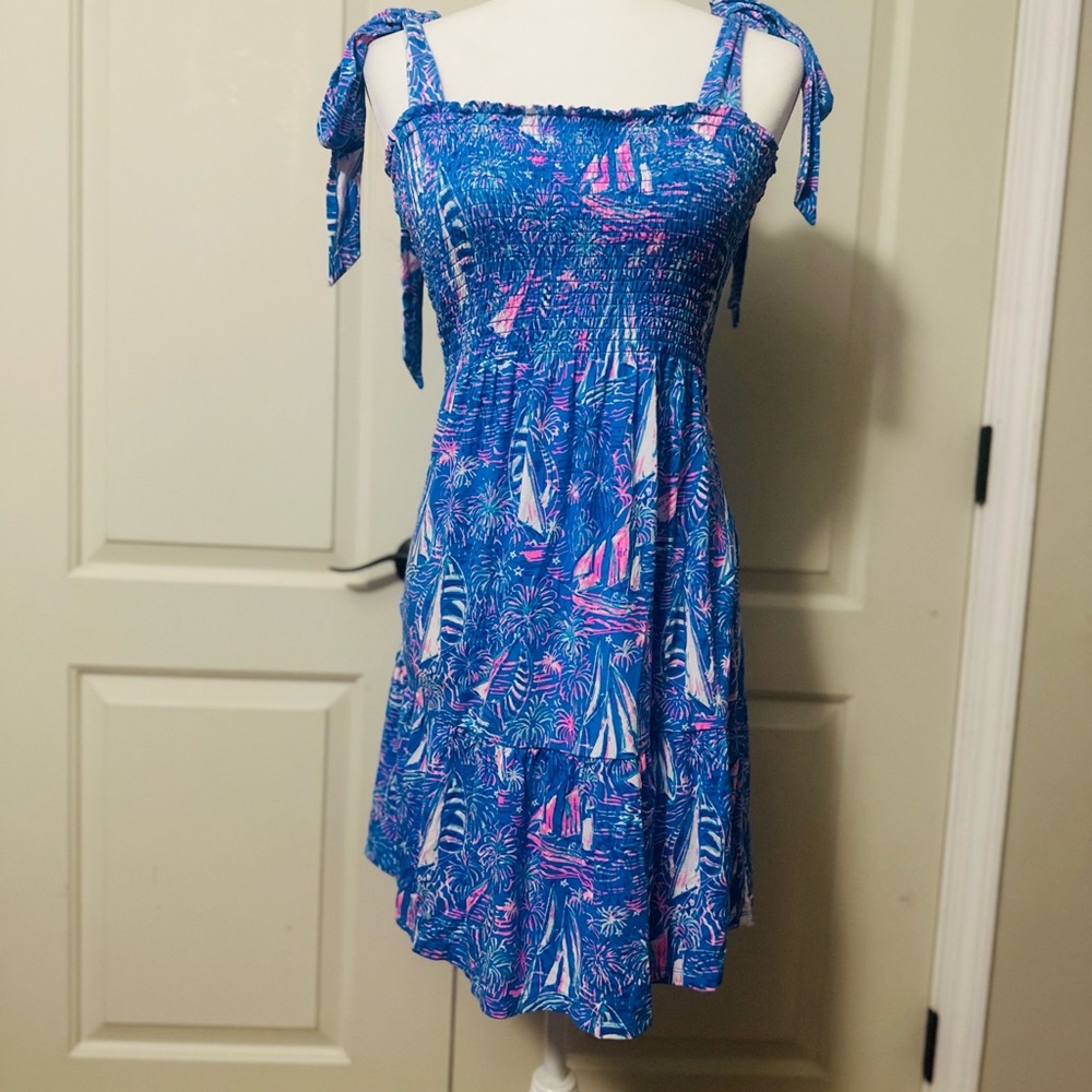 Lilly Pulitzer Blue and Pink Midi Dress